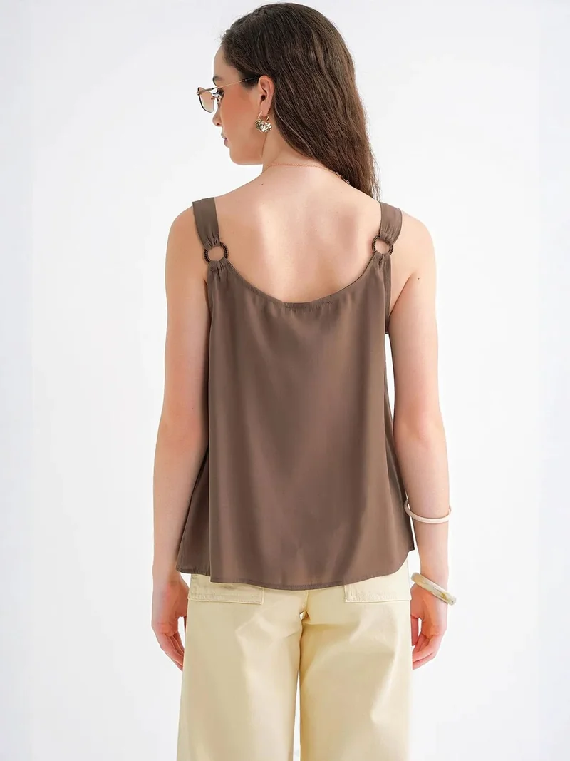 Mixray Mocha Brown MIXRAY Sleeveless Relaxed Fit Woven Blouse for Women | Best Price UAE