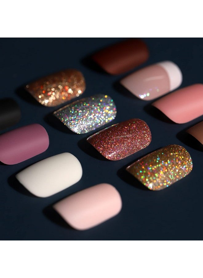 Teenitor - Teenitor Short Press on Nails,288Pcs Matte Acrylic Short Square Fake Nails Full Cover, Glitter Press On False Nails Glue on Nails Short - Image 1