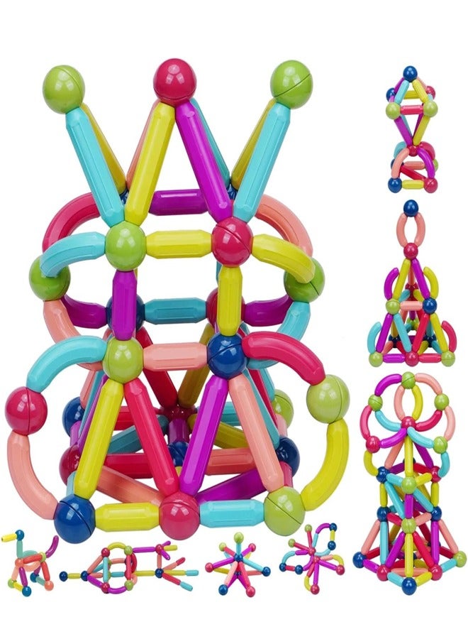 RATSAW 64pcs Magnetic Building Sticks Blocks, Children Educational 3D Magnet Building Puzzle Gift for Kids and Toddlers  - Image 2