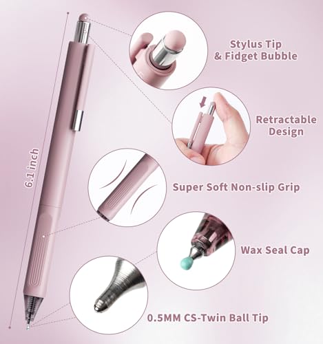 Joyask Gel Pens, 0.5mm Quick Dry Black Ink Pens Fine Point Smooth Writing Pens, 3-in-1 Stylus Retractable Gel Pen with Stylus tip, Cute Office School Supplies Gifts for Women Men (6 gel pens + 6 refills) - Image 3