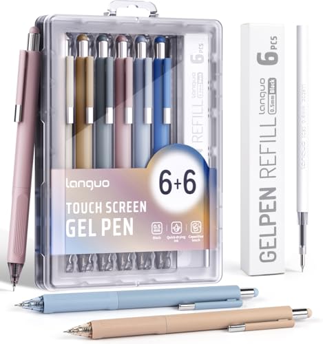 Joyask Gel Pens, 0.5mm Quick Dry Black Ink Pens Fine Point Smooth Writing Pens, 3-in-1 Stylus Retractable Gel Pen with Stylus tip, Cute Office School Supplies Gifts for Women Men (6 gel pens + 6 refills) - Image 1