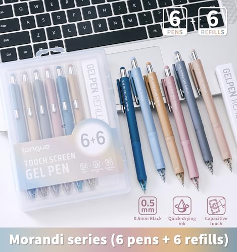 Joyask Gel Pens, 0.5mm Quick Dry Black Ink Pens Fine Point Smooth Writing Pens, 3-in-1 Stylus Retractable Gel Pen with Stylus tip, Cute Office School Supplies Gifts for Women Men (6 gel pens + 6 refills) - Image 2