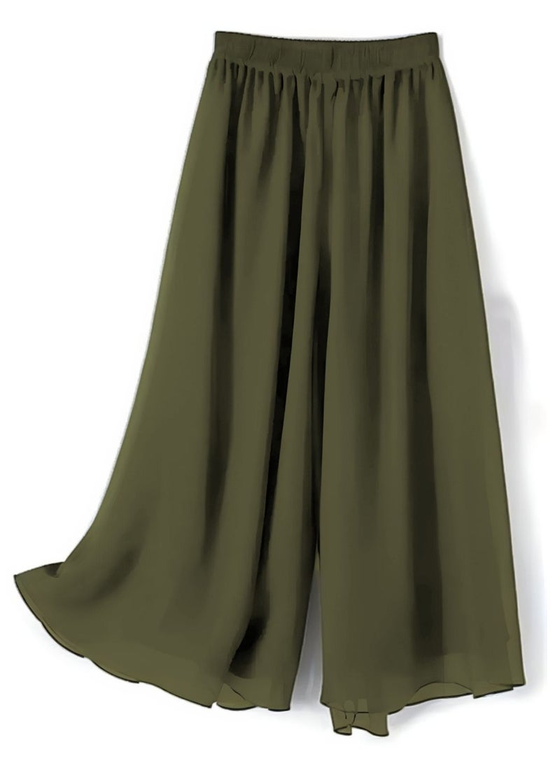 Dee's Fashion Wide Leg Chiffon Palazzo Pants with Elastic Waistband, Flowy Design & Divider Skirt for Women – Comfortable and Stylish  - Image 3