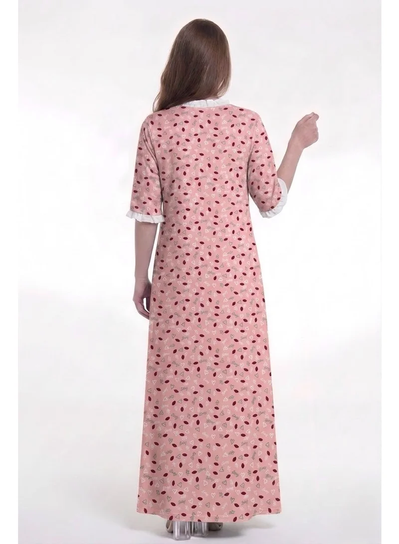 Al Bent Al Sharqieh pink Women's Printed Cotton Maxi Dress - Home wear Sleeping Dress for Women | Best Price UAE