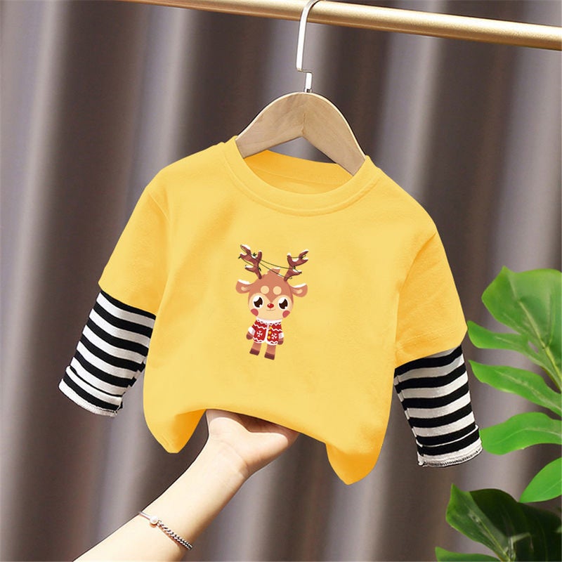 G2207# boys long sleeve fake two cotton T-shirt spring and autumn cartoon cute baby foreign style base shirt - Image 3