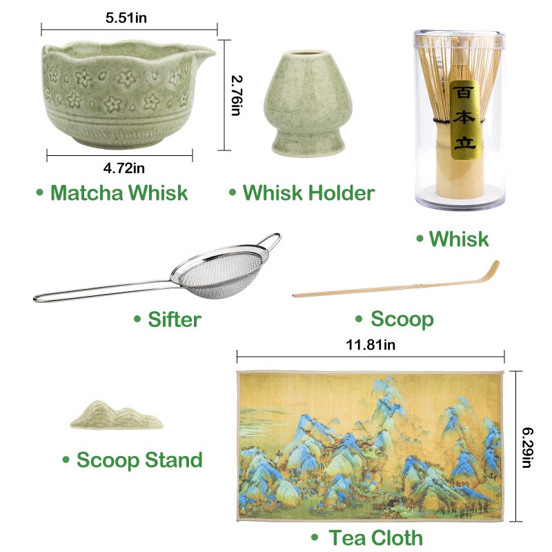 Foloda Matcha Whisk Set - 7 PCS Matcha Kit, Matcha Set for Making Breakfast Green Tea Lattes - Matcha Bowl with Spout, Matcha Whisk Holder - Gift for Tea Beginner, Friend, Daughter, Family - Image 2
