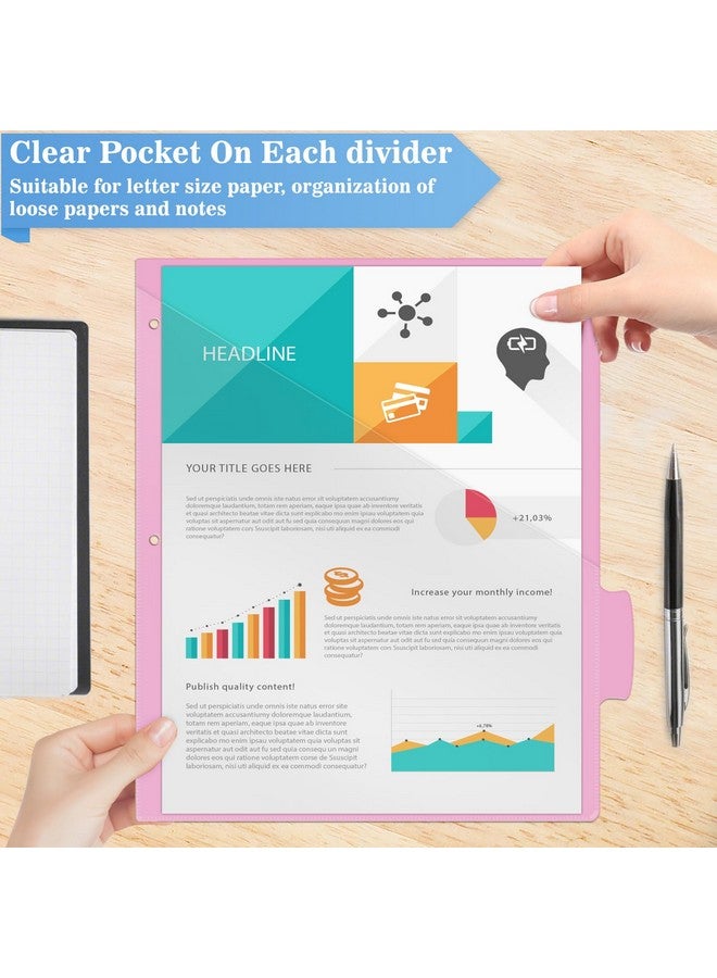 في-أوبيتوس فواصل مؤشرة 5 علامات تبويب مع 3 فتحات مثقوبة، مجموعة من 3 فواصل بلاستيكية مع جيب أمامي شفاف، فواصل متعددة الألوان لـ 3 مجلدات حلقية، 15 قطعة فواصل للوازم المدرسة والمكتب - Image 4