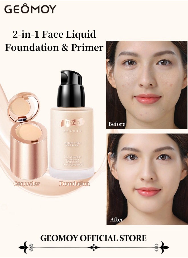 Geomoy - 2-in-1 Face Liquid Foundation & Concealer Long-lasting 24H Wear Water & Sweat Resistant Natural & Flawless Skin - Image 1
