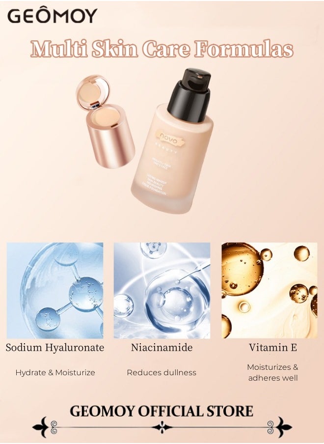 Geomoy - 2-in-1 Face Liquid Foundation & Concealer Long-lasting 24H Wear Water & Sweat Resistant Natural & Flawless Skin - Image 1