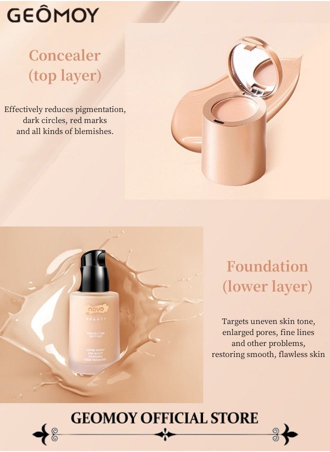 Geomoy - 2-in-1 Face Liquid Foundation & Concealer Long-lasting 24H Wear Water & Sweat Resistant Natural & Flawless Skin - Image 1