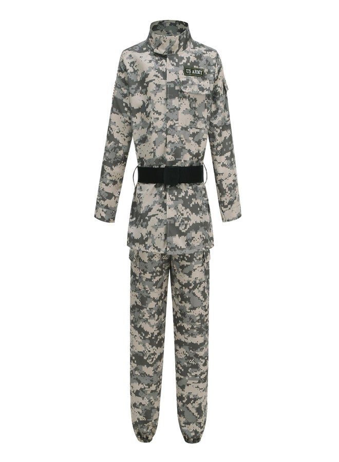 HAPNBCELE Army Costume for Boys, Soldier Camouflage Uniform Military Outfits for Kids with Toy Accessories 11 Pcs Halloween (Grey Green, Small 6-8Years) - Image 2