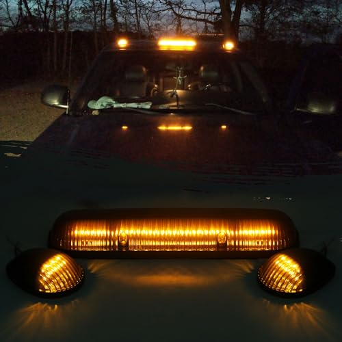 Konrali 3x Smoked Amber Cab Roof Top Marker Clearance Running Lights Lamps Assembly Kit 30 LED Compatible with 2002-2007 Chevrolet Silverado/GMC Sierra 1500 1500HD 2500 2500HD 3500 Trucks Cab Lights - Image 5