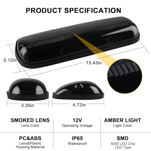 Konrali 3x Smoked Amber Cab Roof Top Marker Clearance Running Lights Lamps Assembly Kit 30 LED Compatible with 2002-2007 Chevrolet Silverado/GMC Sierra 1500 1500HD 2500 2500HD 3500 Trucks Cab Lights - Image 2