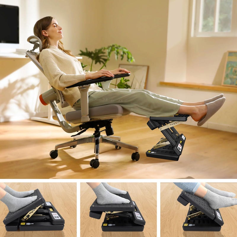 Arejonner Foldable Foot Rest, Computer Foot Rest Under Desk, 12Modes Adjustable Ergonomic for Office, Loading Capacity 80 pounds, Removable Soft Cloth Pad,All-Season(Yellow) - Image 2