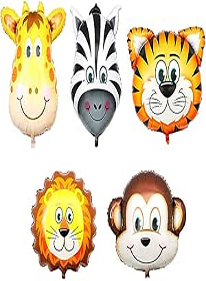 Safari Animal Foil Balloons Set, 5pcs 22 Inch Giant Tiger Lion Zebra Monkey Giraffe Foil Balloons for Boys Girls Kids Birthday Baby Shower Party Decorations Supplies of Jungle Safari Animal Theme 