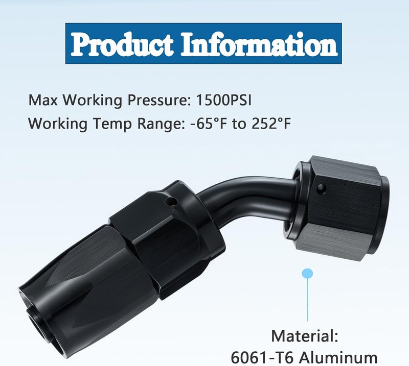 ROSY PIXEL 2Pcs 6AN 45 Degree Swivel Hose End Fitting for Fuel Oil Line Aluminum Black - Image 5