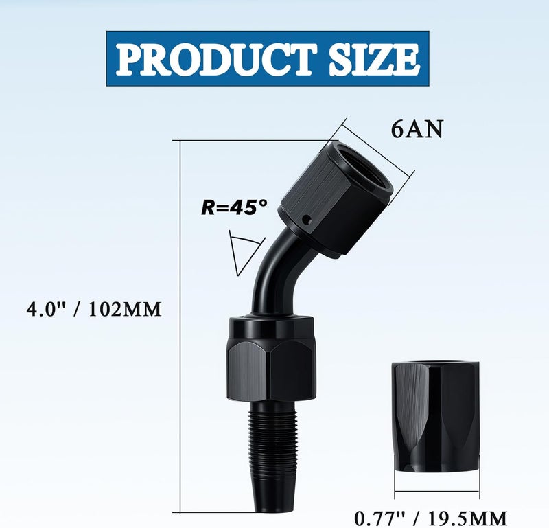 ROSY PIXEL 2Pcs 6AN 45 Degree Swivel Hose End Fitting for Fuel Oil Line Aluminum Black - Image 2