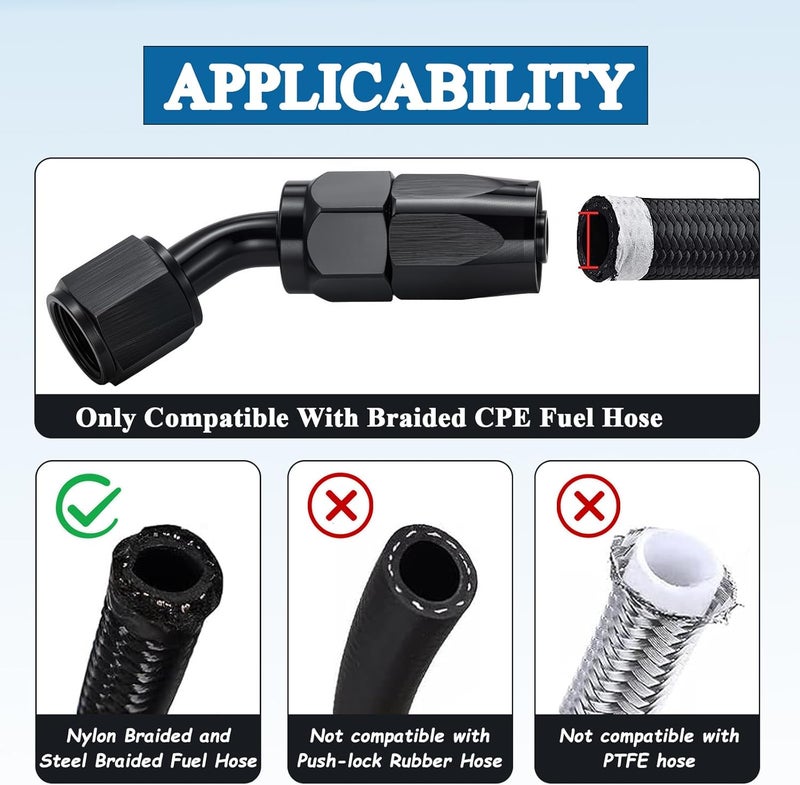 ROSY PIXEL 2Pcs 6AN 45 Degree Swivel Hose End Fitting for Fuel Oil Line Aluminum Black - Image 3