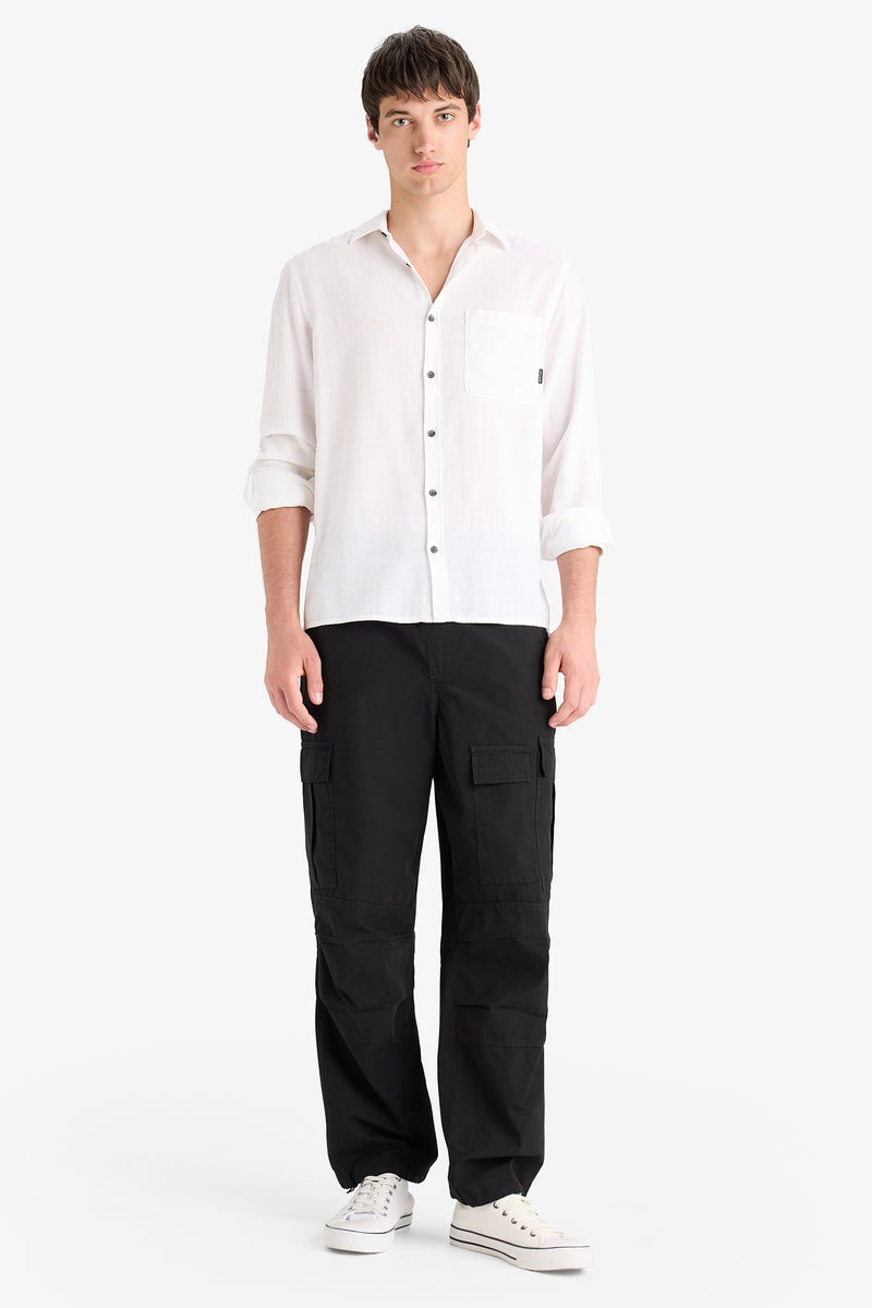 DeFacto White Man Regular Fit Long Sleeve Cotton Shirt Casual - Image 2