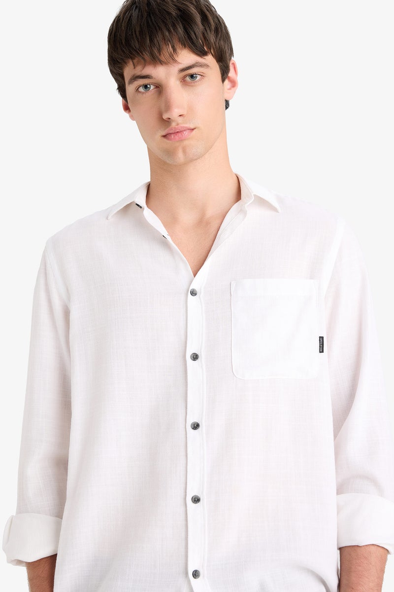 DeFacto White Man Regular Fit Long Sleeve Cotton Shirt Casual - Image 1
