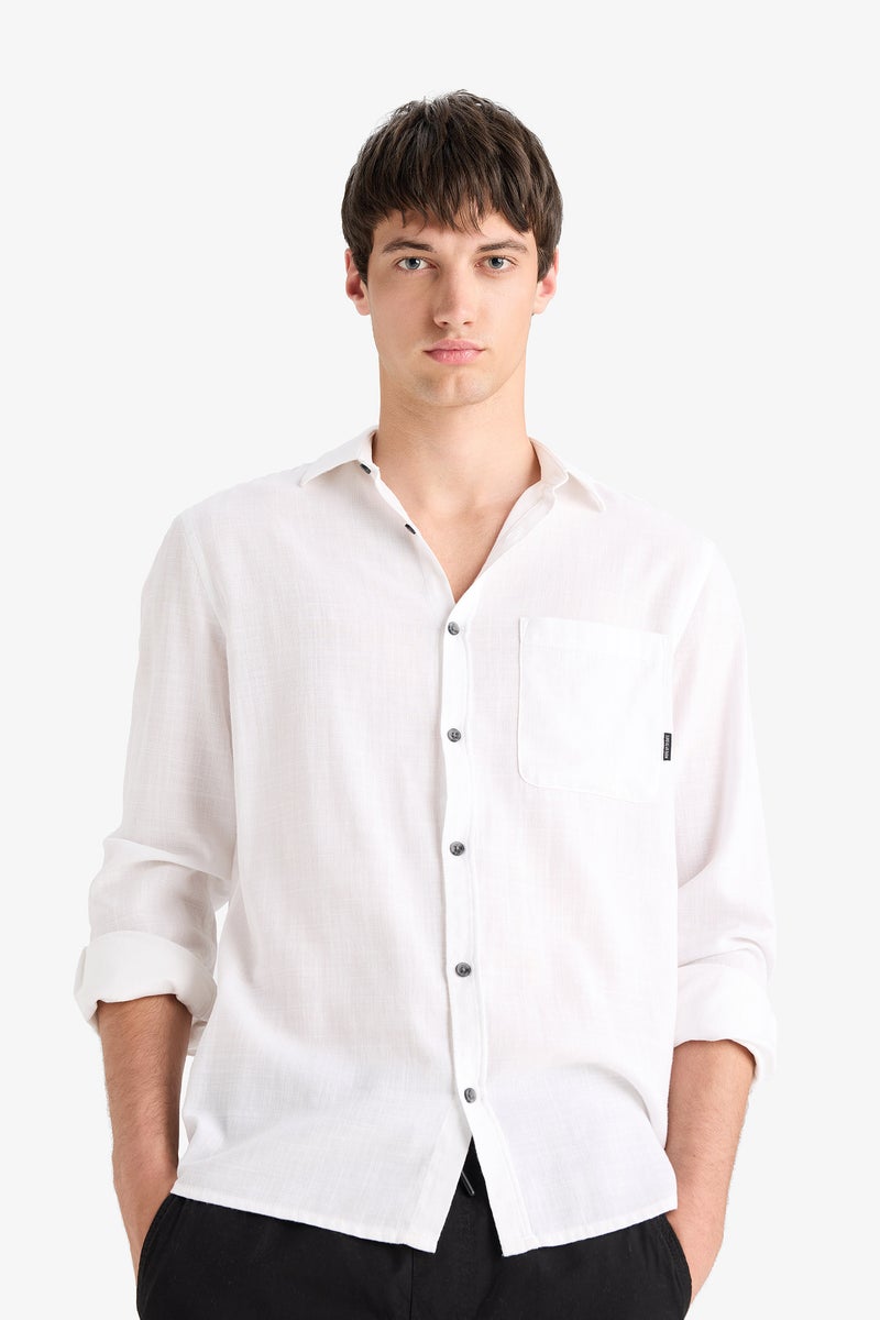 DeFacto White Man Regular Fit Long Sleeve Cotton Shirt Casual - Image 4