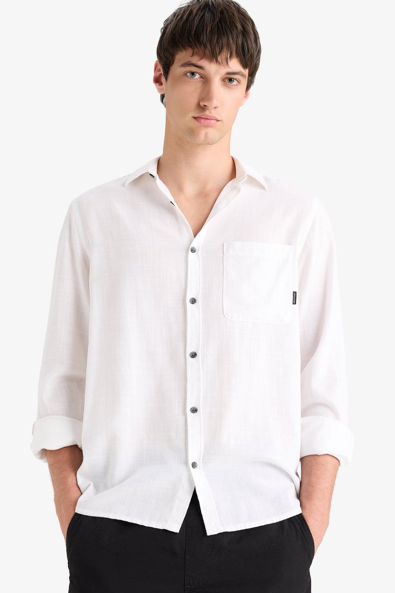 DeFacto White Man Regular Fit Long Sleeve Cotton Shirt Casual - Image 3