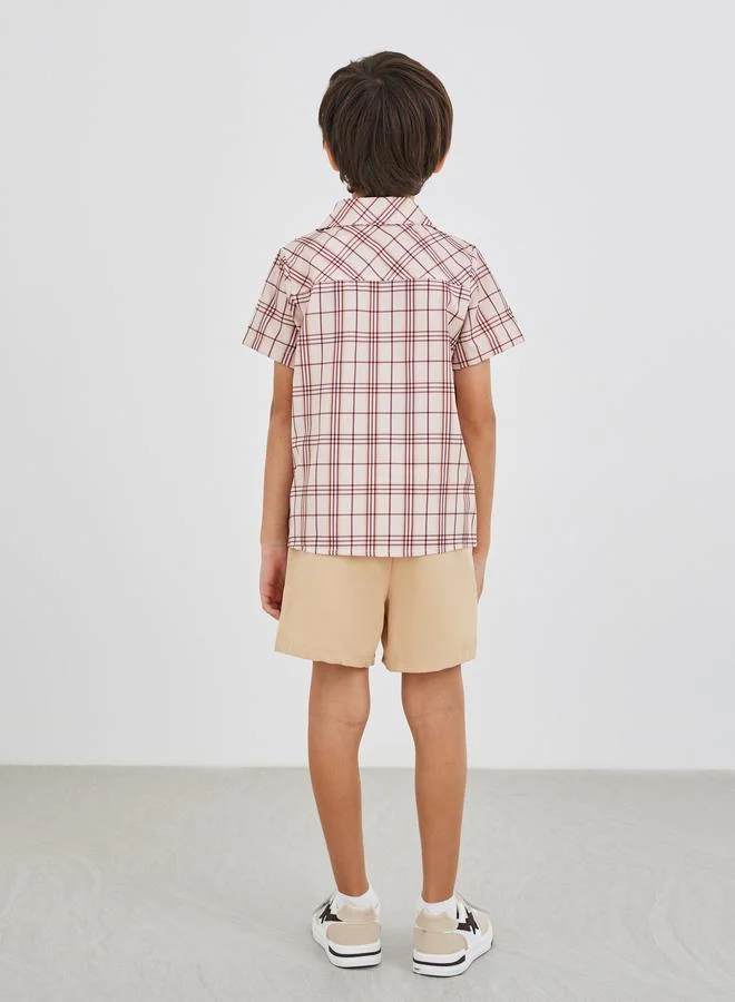 Take Two Take Two Checked Pocket Detail Shirt and Shorts Set