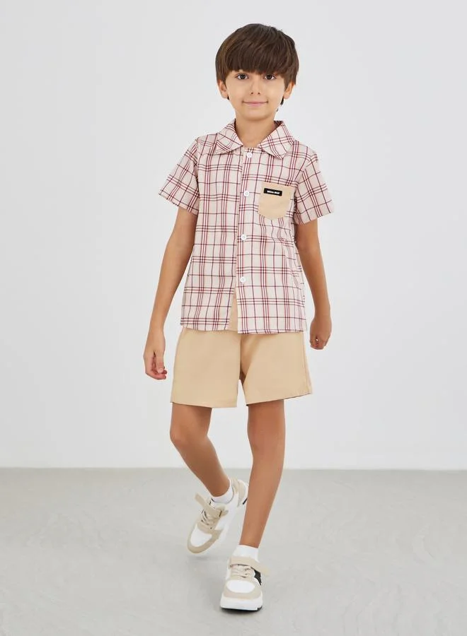 Take Two Take Two Checked Pocket Detail Shirt and Shorts Set