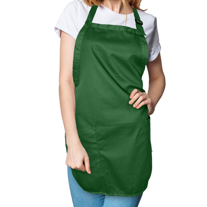 DALIX Apron Commercial Restaurant Home Bib Spun Poly Cotton Kitchen Aprons (2 Pockets) in Dark Green - Image 5