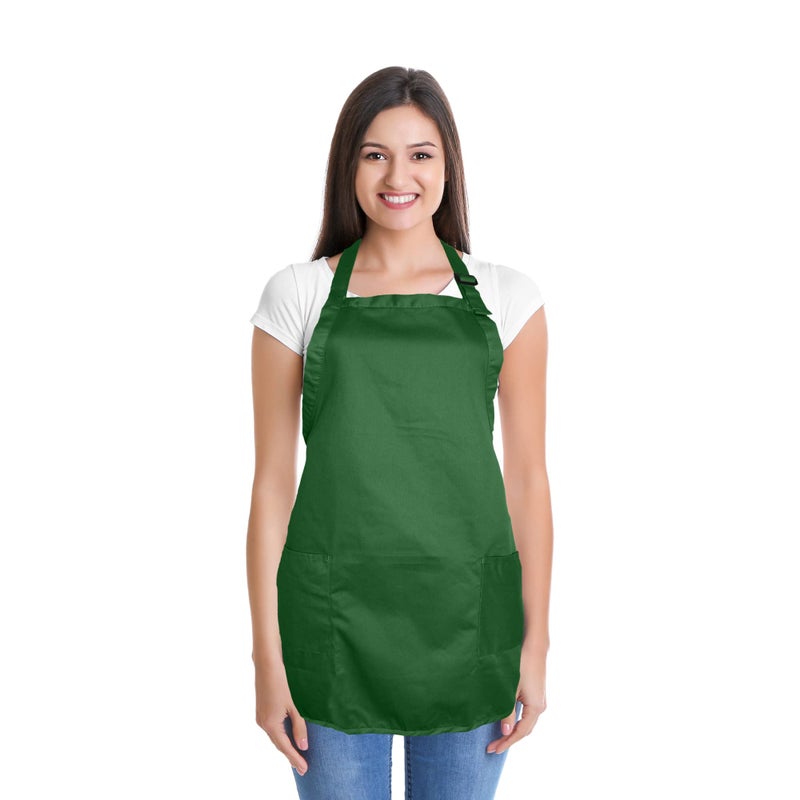 DALIX Apron Commercial Restaurant Home Bib Spun Poly Cotton Kitchen Aprons (2 Pockets) in Dark Green - Image 2