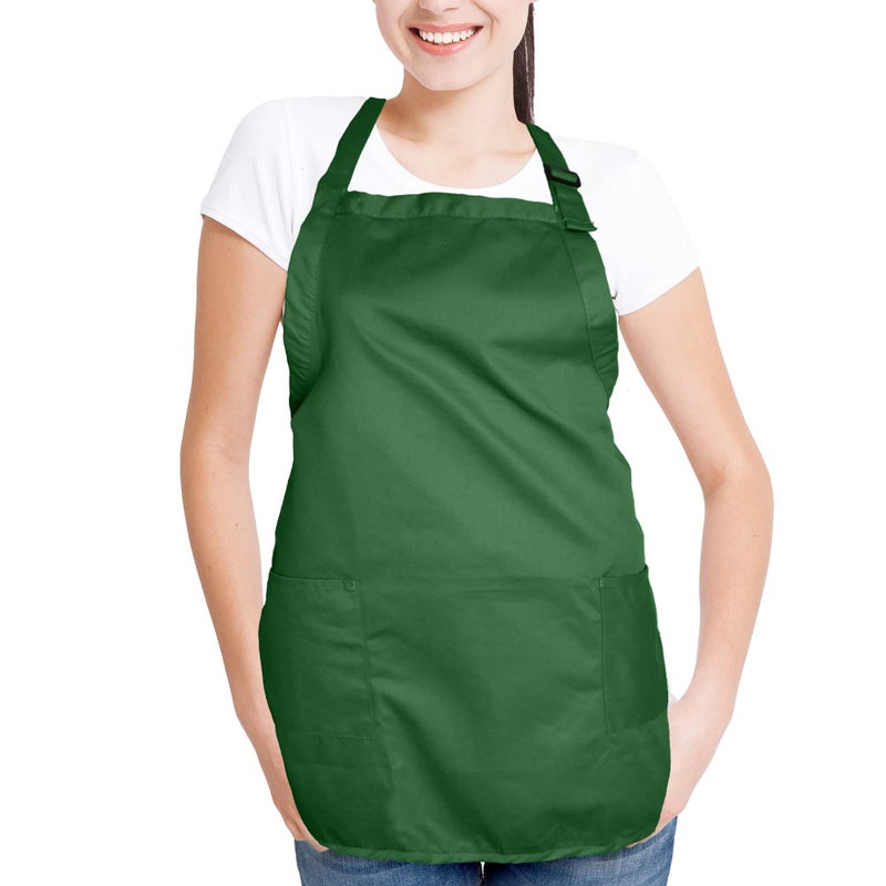 DALIX Apron Commercial Restaurant Home Bib Spun Poly Cotton Kitchen Aprons (2 Pockets) in Dark Green - Image 4