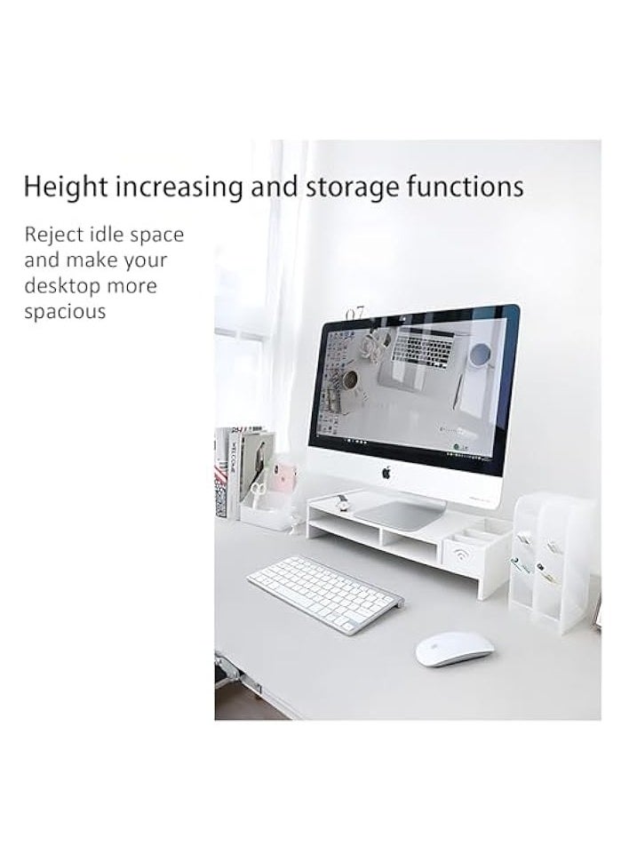 erorex - 2-Tier Computer Monitor Stand Riser,Desktop Wood Stand with Storage WiFi Box and Mobile Phone Holder for Home Office,Desk Riser Desktop Organizer Stand for Computer Laptop Printer - Image 1