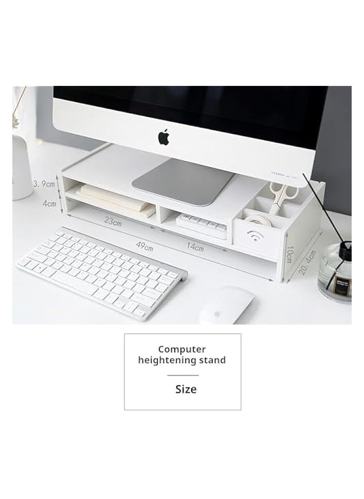 erorex - 2-Tier Computer Monitor Stand Riser,Desktop Wood Stand with Storage WiFi Box and Mobile Phone Holder for Home Office,Desk Riser Desktop Organizer Stand for Computer Laptop Printer - Image 1
