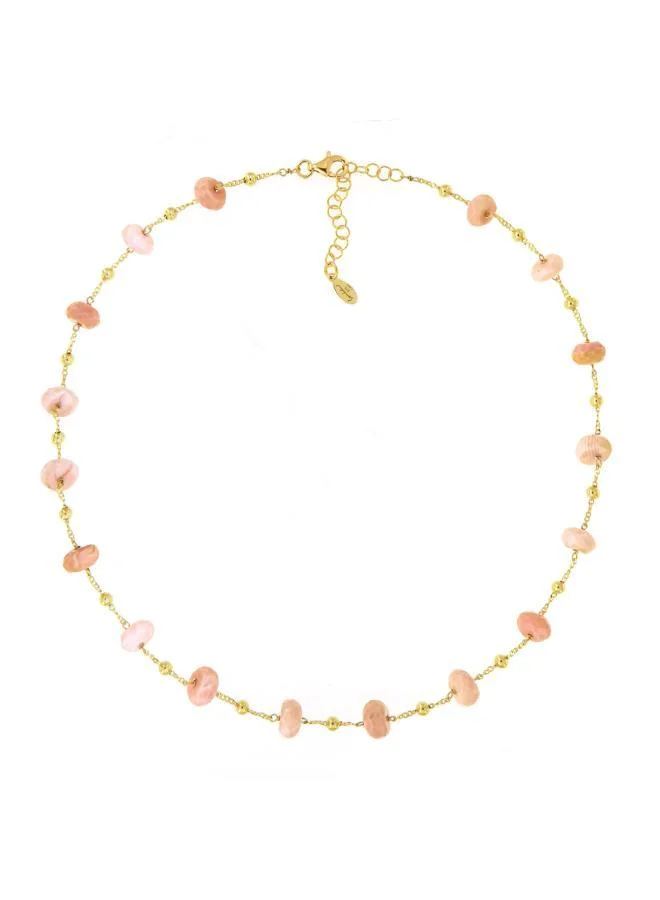 جواندلينا Silver Necklace Yellow Gold Plated with Semi Precious Stones: Pink Opale