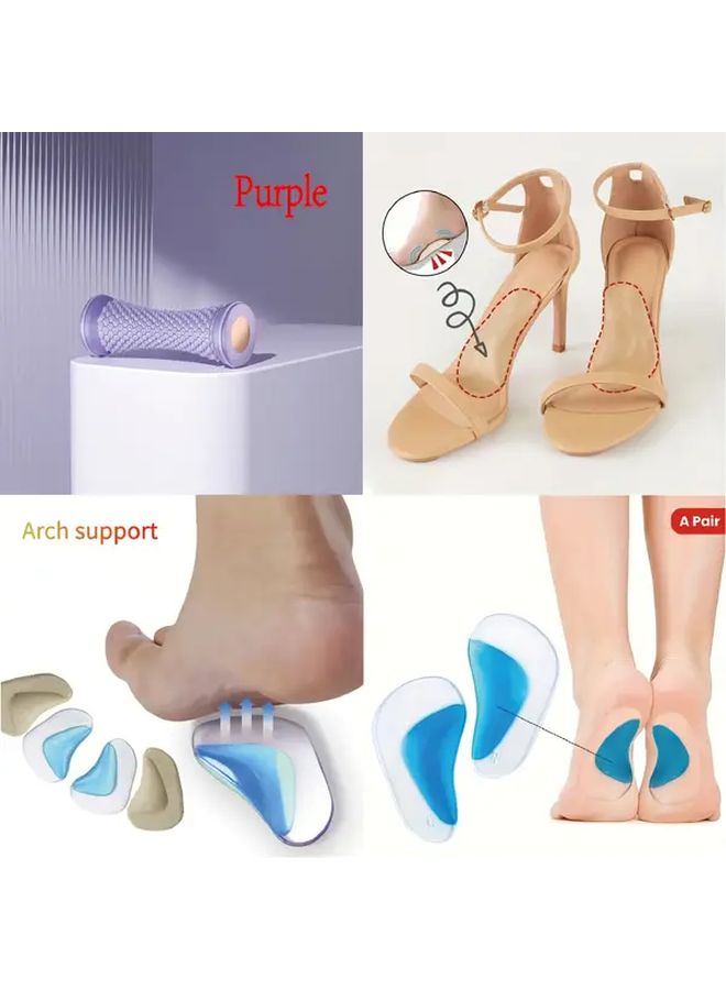 Pink Foot Arch Relief Roller With Cushion Pad And Foot Stickers For Muscle Relaxation Yoga Support - Image 4