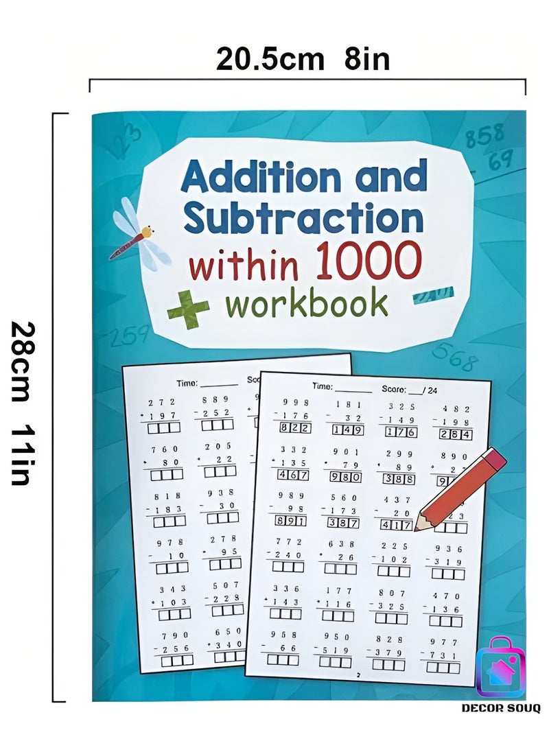 DECOR SOUQ Fun Learning Addition and Subtraction Workbook for Kids - Engaging Maths Practice Activities with Numbers Up to 1000 – Contains 32 Pages Problem Solving Questions - Perfect for Homeschooling, Classroom Use and Summer Learning - Boost Elementary Maths Skills with Easy-to-Follow Exercises and Colorful Worksheets - Best Workbook for Building Confidence in Maths – Worksheet for Children Aged 6+  - Image 5