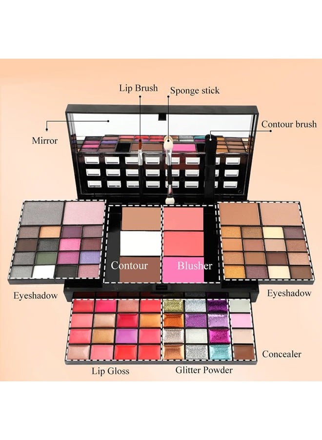 VERONNI طقم مكياج للنساء طقم كامل يتضمن 36 ظلال عيون، 16 لامع شفاه، 12 كريمة لامعة، 4 خافي عيوب، 3 أحمر خدود، 1 برونزر، 2 هايلايتر وكونتور - كل ذلك في طقم مكياج واحد 74 لون - Image 2