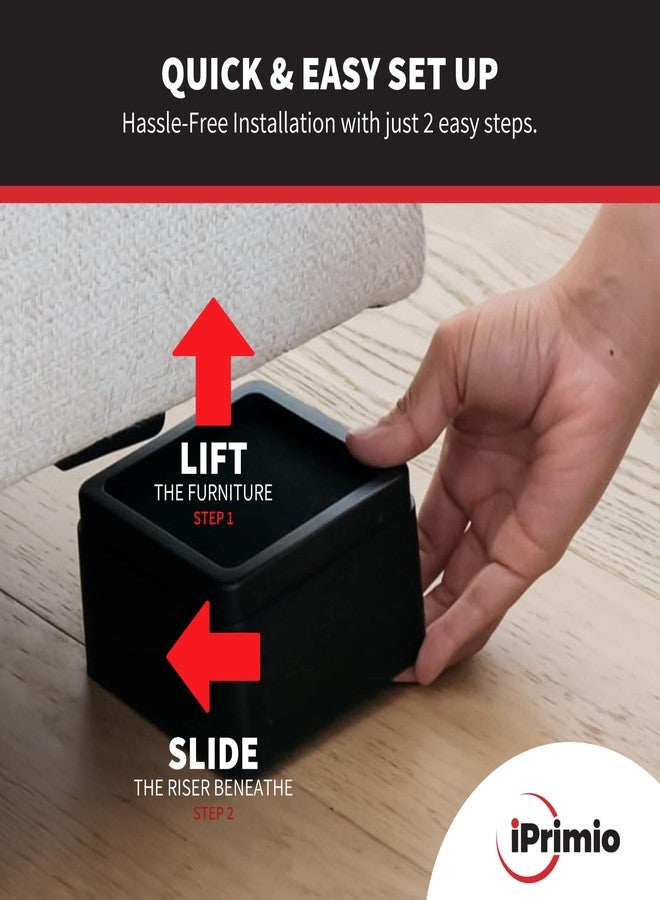 iPrimio Bed Risers 2 Inch - Square, 2 Inch Lift, Heavy Duty, 6 Pack, Up to 10000lbs - Bed Raising Blocks, Furniture Risers - Safe, Sturdy Bed Lifts for College Dorm Rooms, Couches, Tables, Desk Riser - Image 2