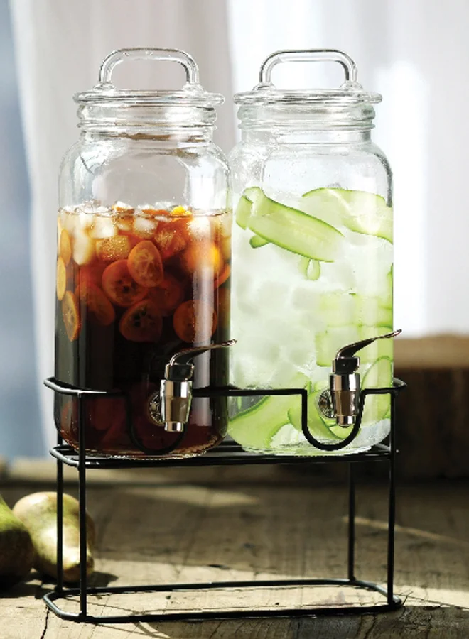 Bien Servi 3-Piece Easy Flow Tap Glass Beverage Dispenser with Metal Stand Clear and Black