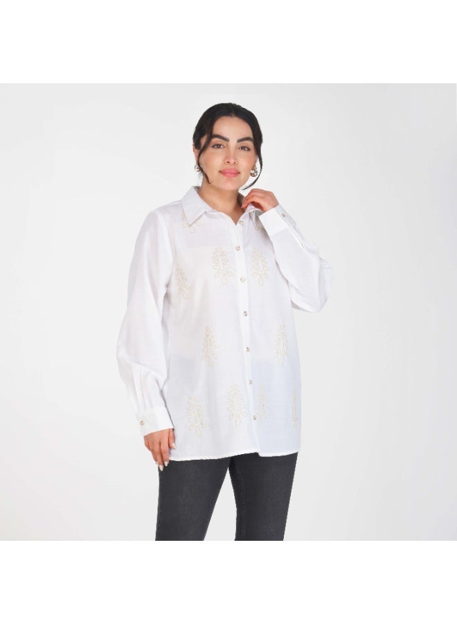 Linelle Soft Crepe Ladies Shirt – Collar Neck, Full Sleeves and Embroidery Detailing - Image 5