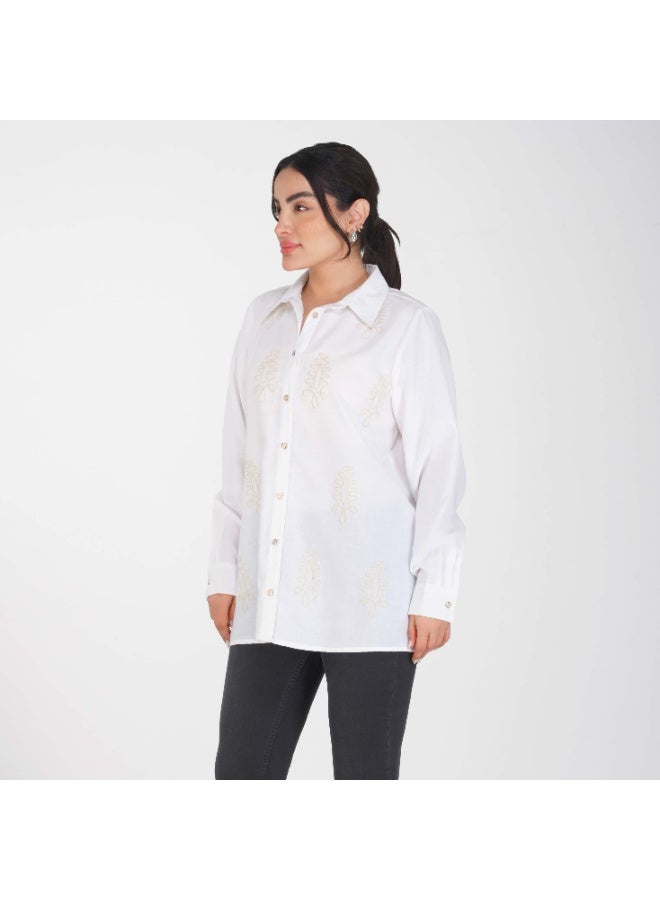 Linelle Soft Crepe Ladies Shirt – Collar Neck, Full Sleeves and Embroidery Detailing - Image 4