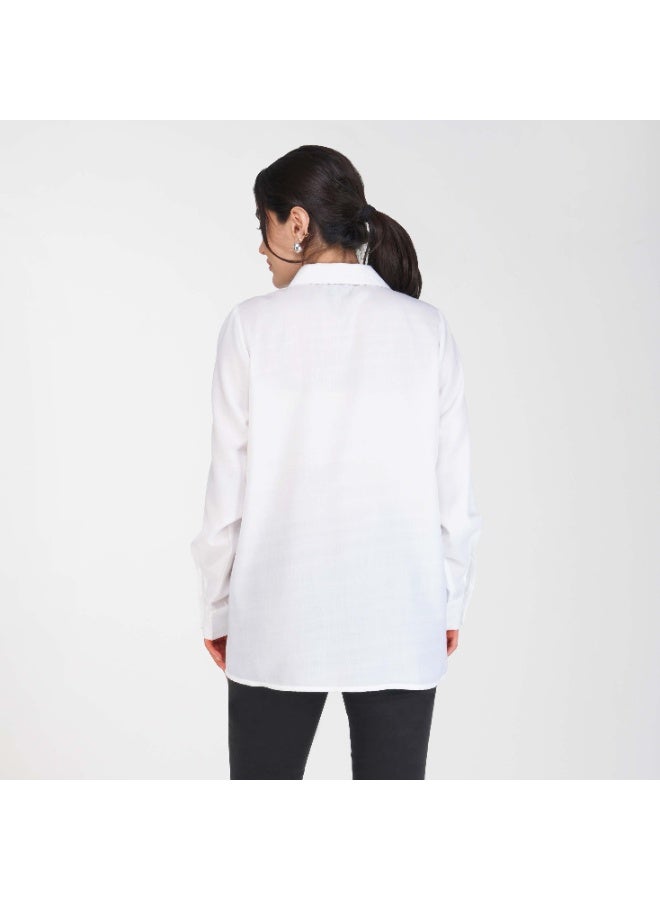Linelle Soft Crepe Ladies Shirt – Collar Neck, Full Sleeves and Embroidery Detailing - Image 2