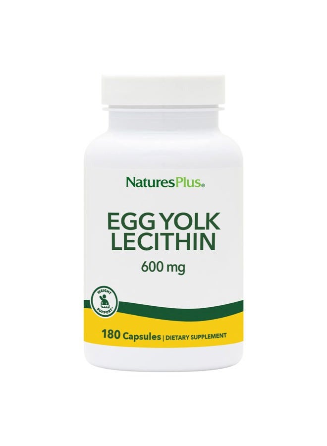 Nature's Plus Egg Yolk Lecithin - 600 mg, 180 Capsules - Soy Free, Gluten Free - 90 Servings - Image 1