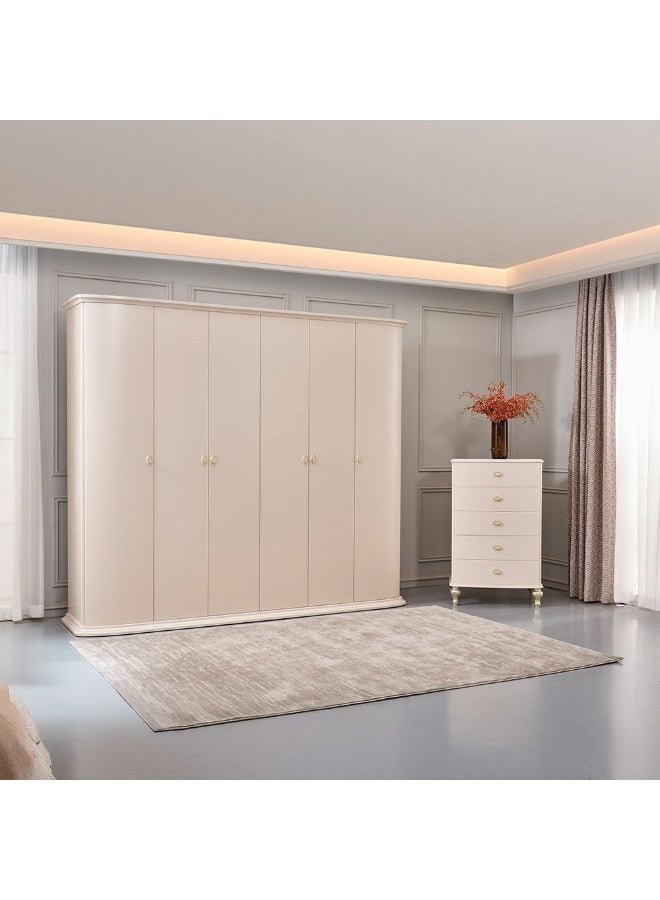 DANUBE HOME Danube Home Jasmine 6 Door Wardrobe Sturdy Closet Clothes Storage Cupboard Modern Design Space Saving Swing Door Cabinet For Bedroom L266.4Xw60Xh230Cm - Light Beige  - Image 1