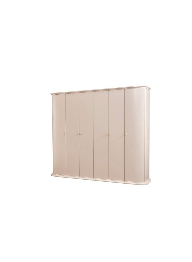 DANUBE HOME Danube Home Jasmine 6 Door Wardrobe Sturdy Closet Clothes Storage Cupboard Modern Design Space Saving Swing Door Cabinet For Bedroom L266.4Xw60Xh230Cm - Light Beige  - Image 4