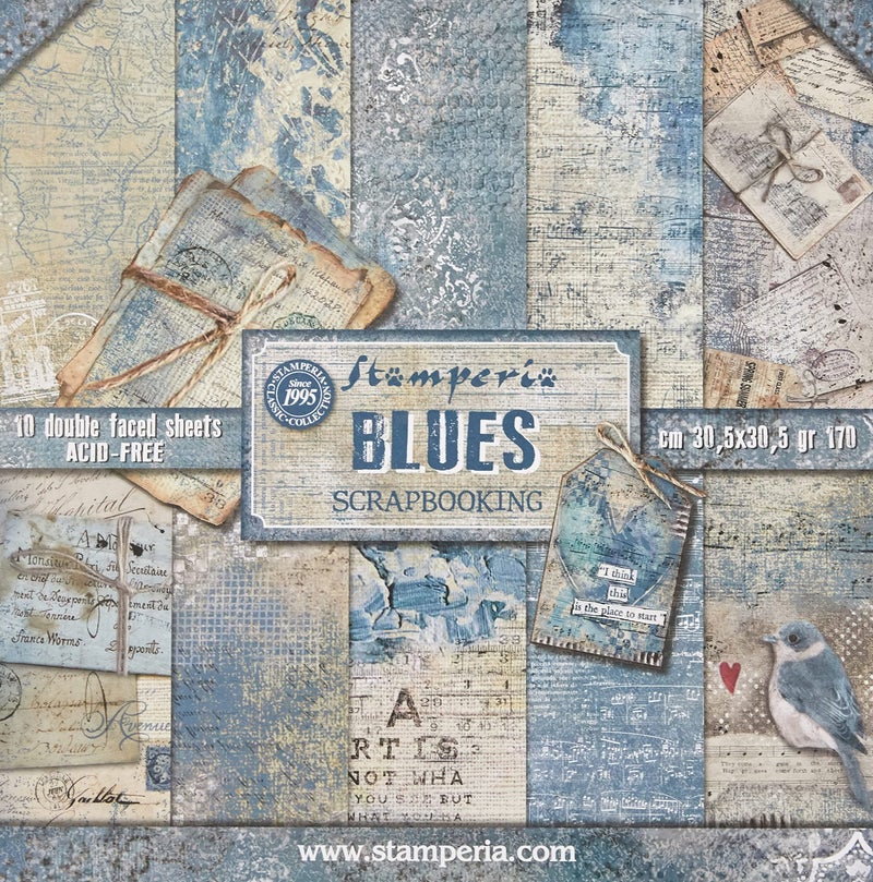 Stamperia Double-Sided Scrap Paper Pad 10 Sheets, 5 (12 x 12 Inches) â€“ Blues, Multicoloured, 30.5 x 30.5 cm - Image 1