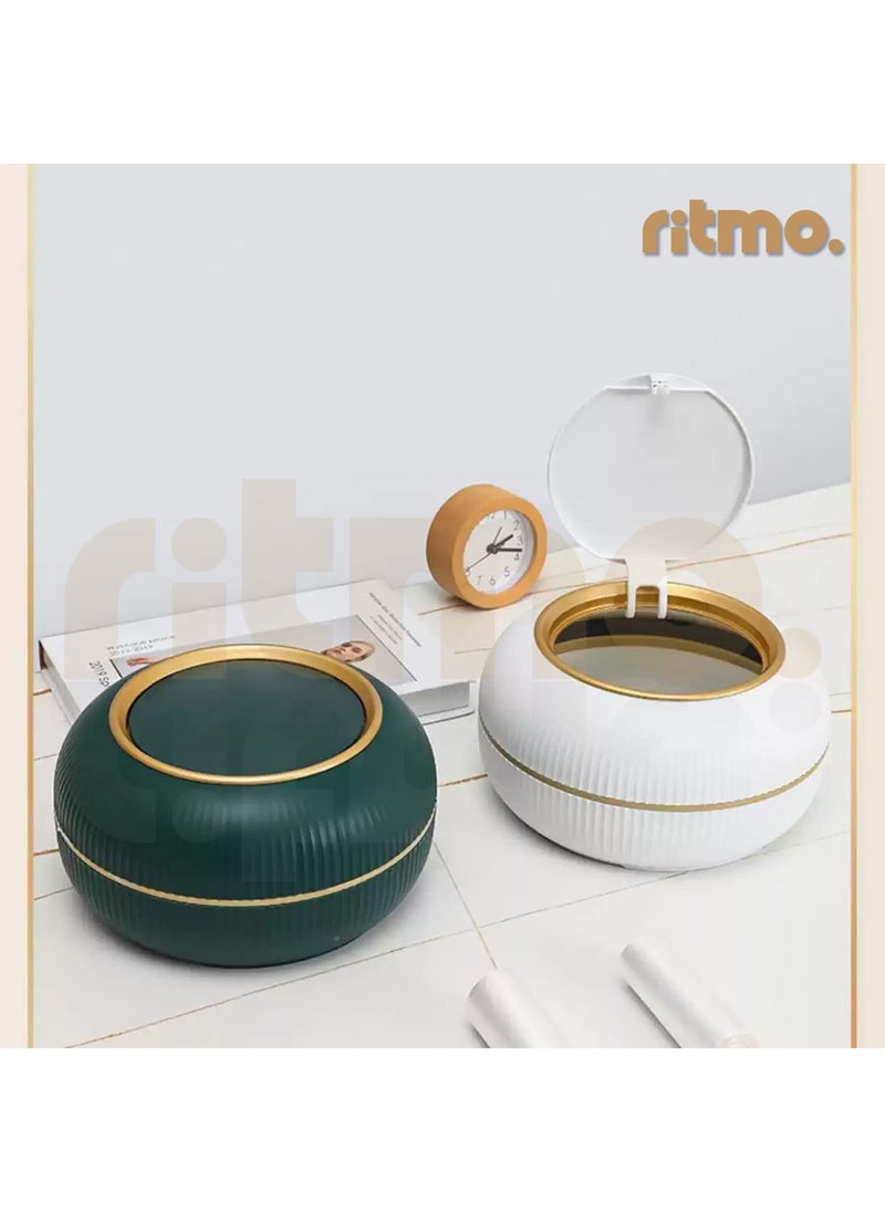 Ritmo Ritmo One Key Press Mini Desktop Trash Bin For Household Bedside Waste Bin Tea Table Small Garbage Bin 2 Liters White  - Image 3