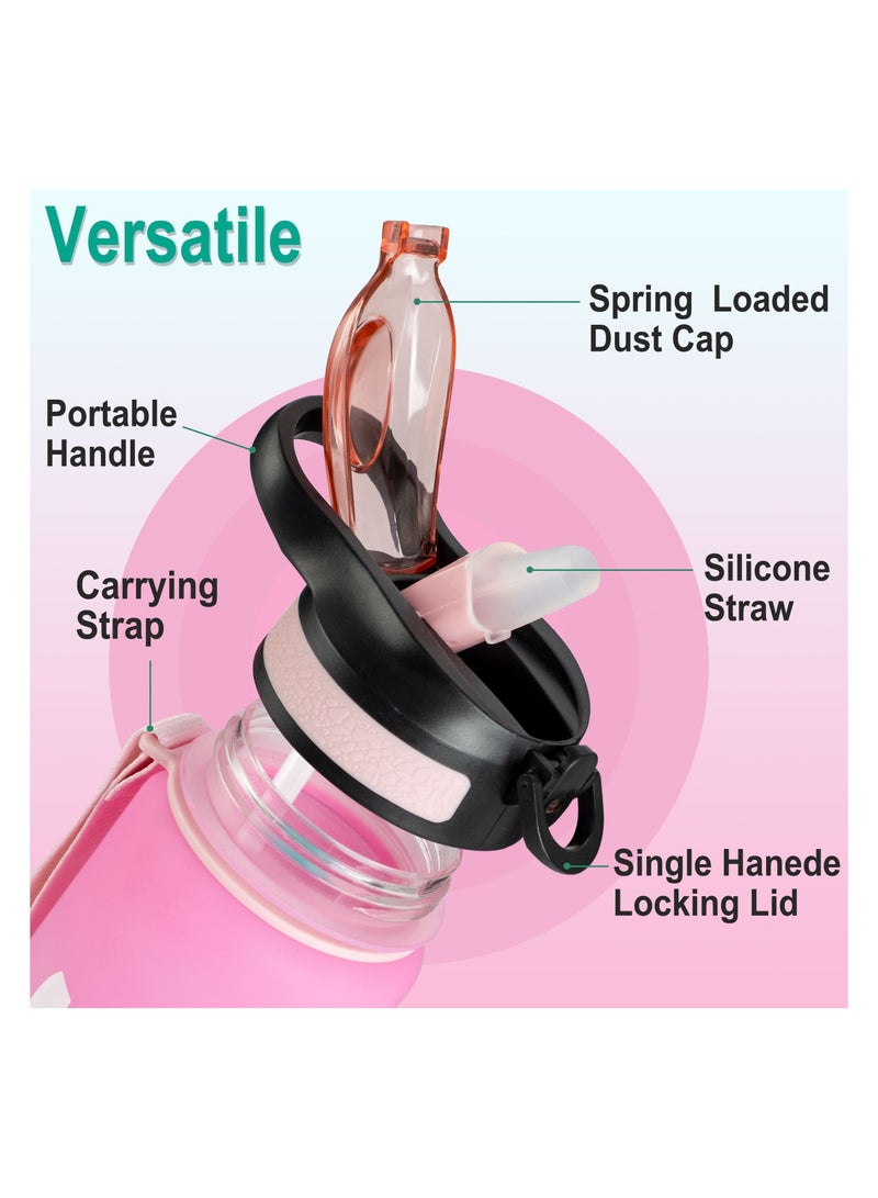 قنينة ماء رياضية سعة 1 لتر / 32 أونصة مع تحديد الوقت التحفيزي قارورة من البلاستيك تريتان مقاومة للتسرب خالية من مادة  البيسفينول أ  للأطفال واللياقة البدنية والصالة الرياضية والمكتب والمدرسة - Image 3