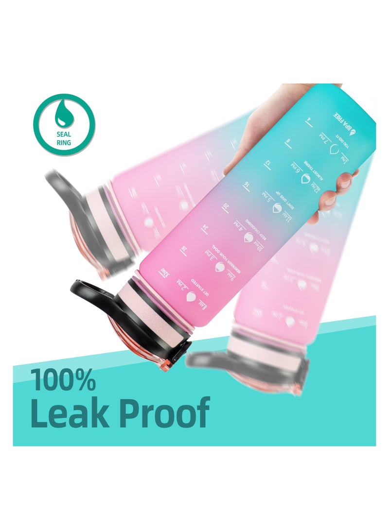 قنينة ماء رياضية سعة 1 لتر / 32 أونصة مع تحديد الوقت التحفيزي قارورة من البلاستيك تريتان مقاومة للتسرب خالية من مادة  البيسفينول أ  للأطفال واللياقة البدنية والصالة الرياضية والمكتب والمدرسة - Image 2