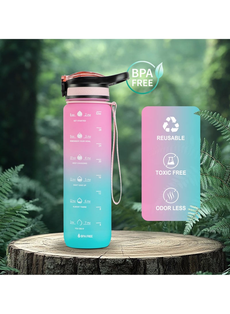 قنينة ماء رياضية سعة 1 لتر / 32 أونصة مع تحديد الوقت التحفيزي قارورة من البلاستيك تريتان مقاومة للتسرب خالية من مادة  البيسفينول أ  للأطفال واللياقة البدنية والصالة الرياضية والمكتب والمدرسة - Image 5